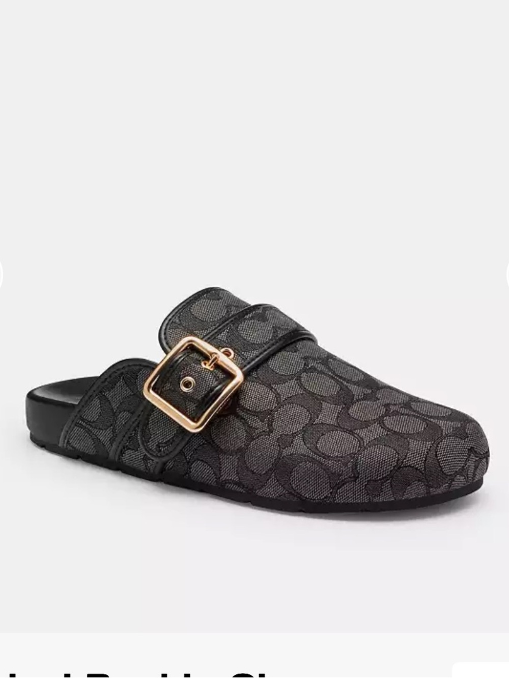 Coach Buckle Clogs in Graphite/Black Signature Jacquard w/ Gold hardware